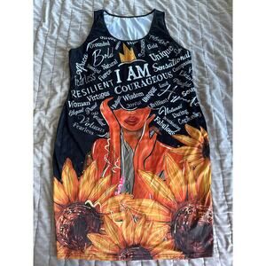 Sun flower Print Sleeveless U-Neck Bodycon Dress size 4XL
